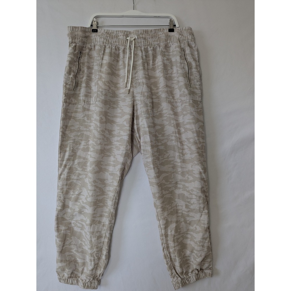 Athleta Cabo Tide Linen Jogger Pants‎ Women's Size 24 Beige Camo Drawstring